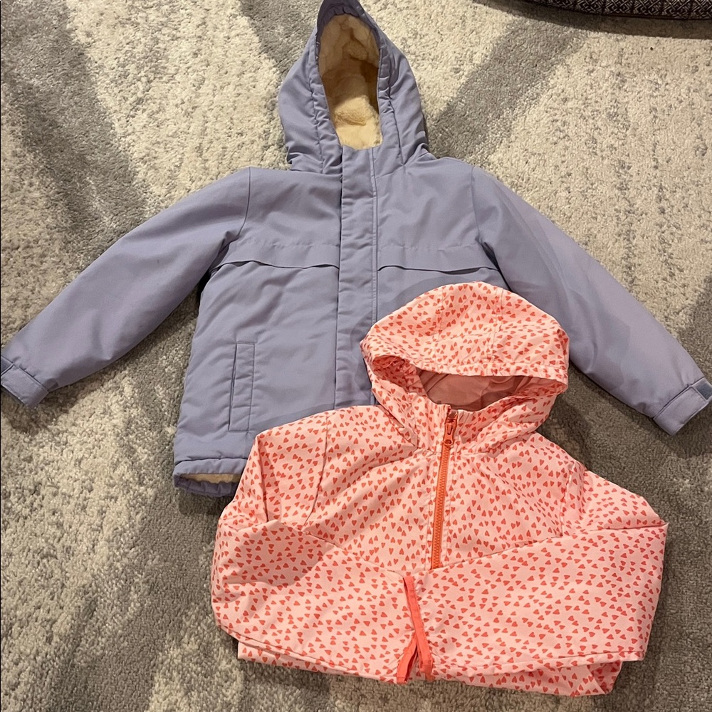 Cat & Jack Light Purple Hooded Jacket and Heart Rain Coat Bundle